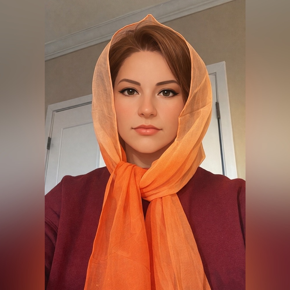 Elegant Orange Silk Chiffon Scarf for Women